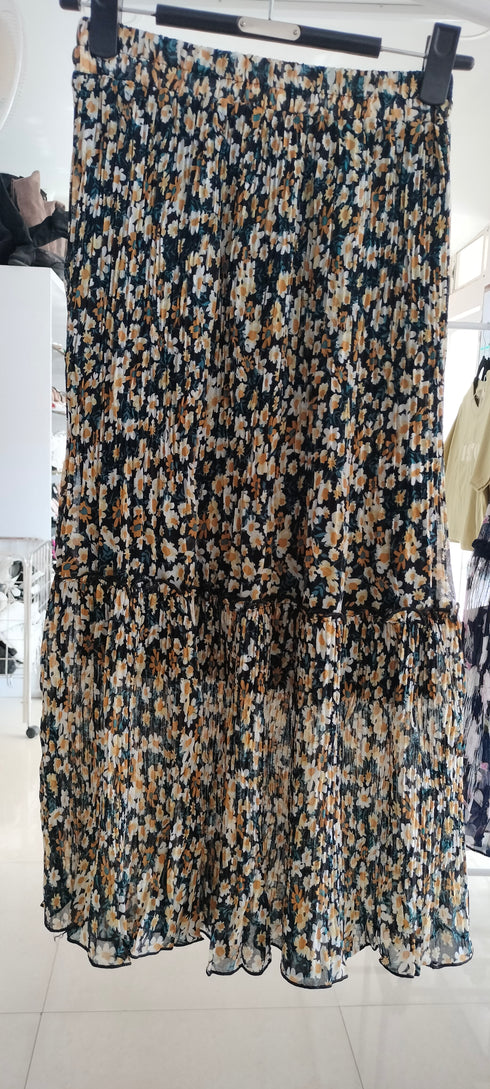 Chic Floral Printed Pleated Flounces Skirts